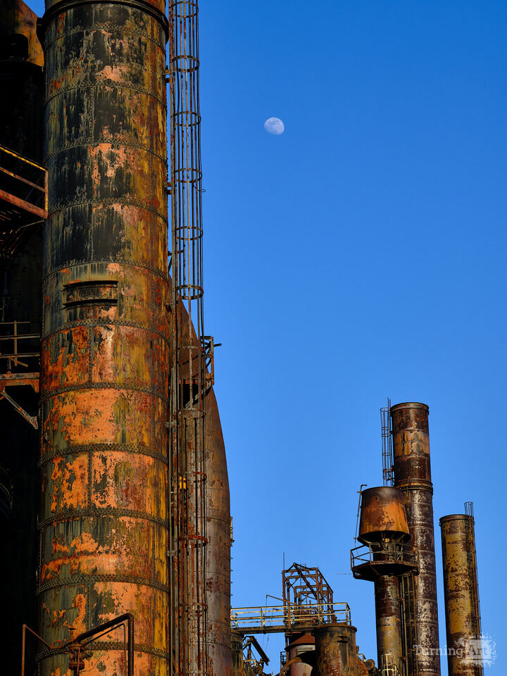 Moonrise amid the smoke stacks of Bethlehem