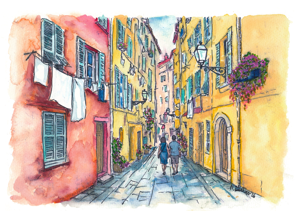 Nice France Mediterranean Alley Travel Art