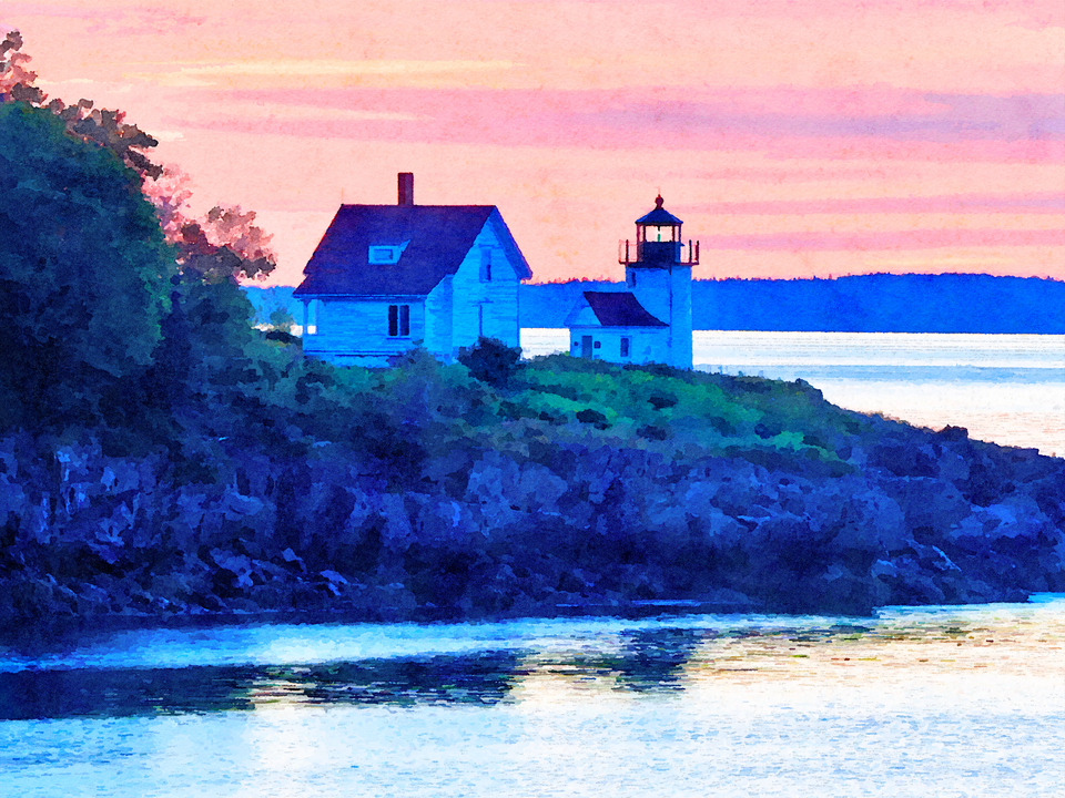 Dawn, Curtis Island Lighthouse, Maine, Watercolor