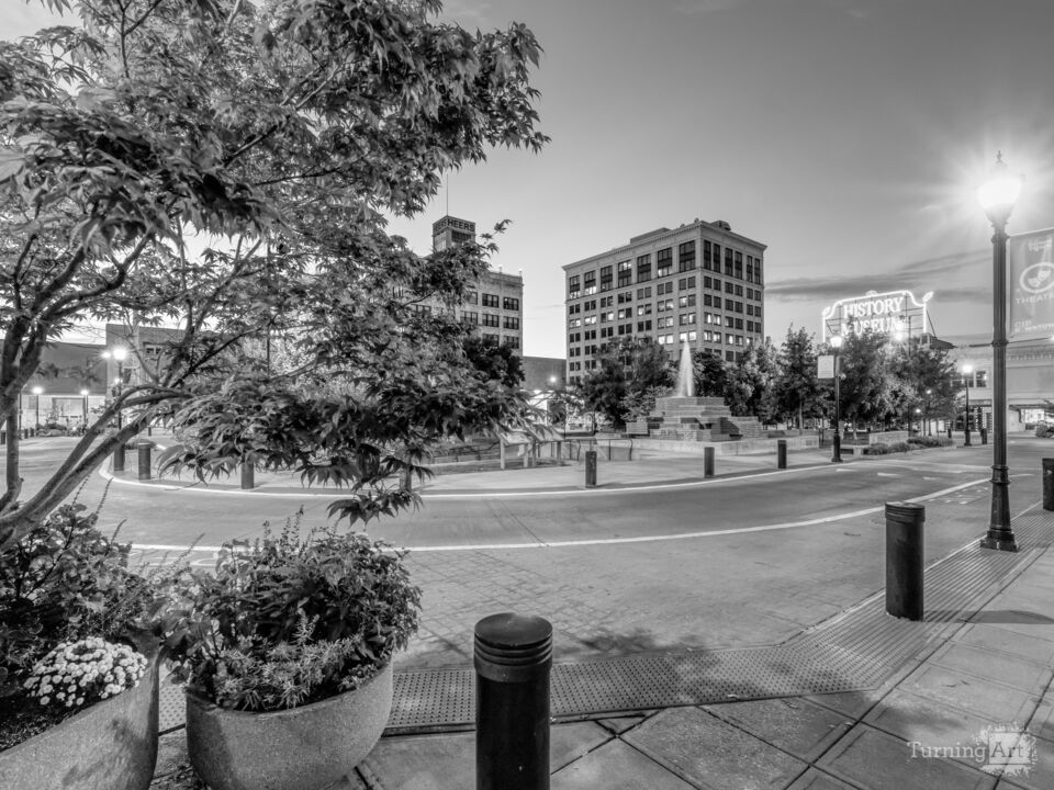 Springfield Missouri Square Route 66 Night Grayscale