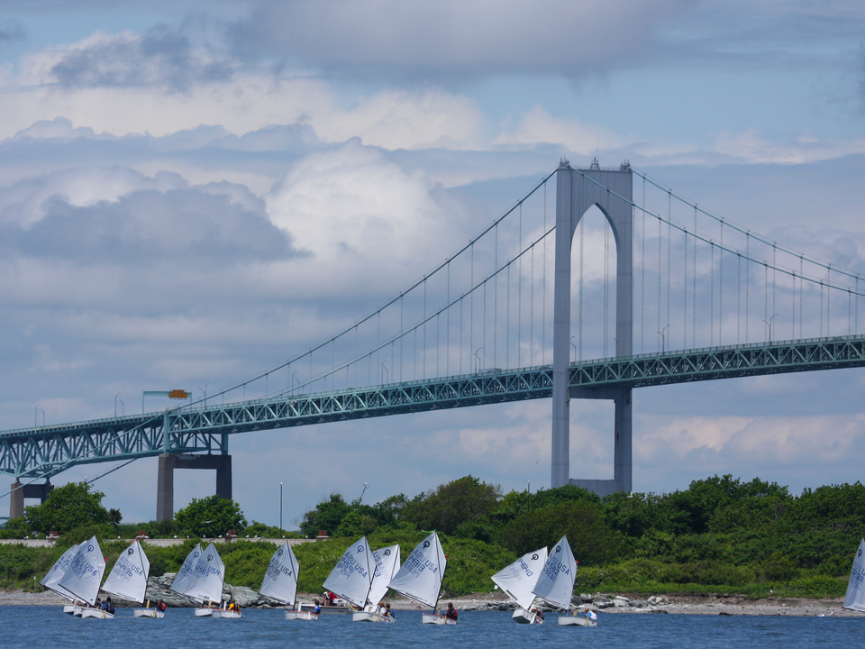 Optimist Fleet Under the Newport Bridge