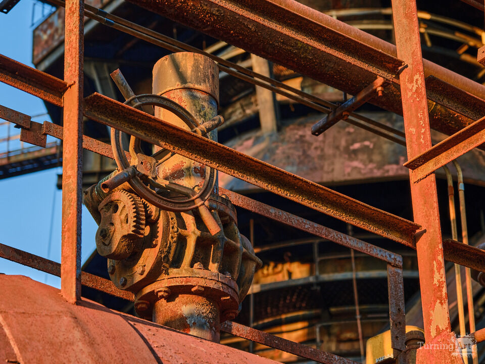 Sunset lights up the valves and gears in Bethlehem