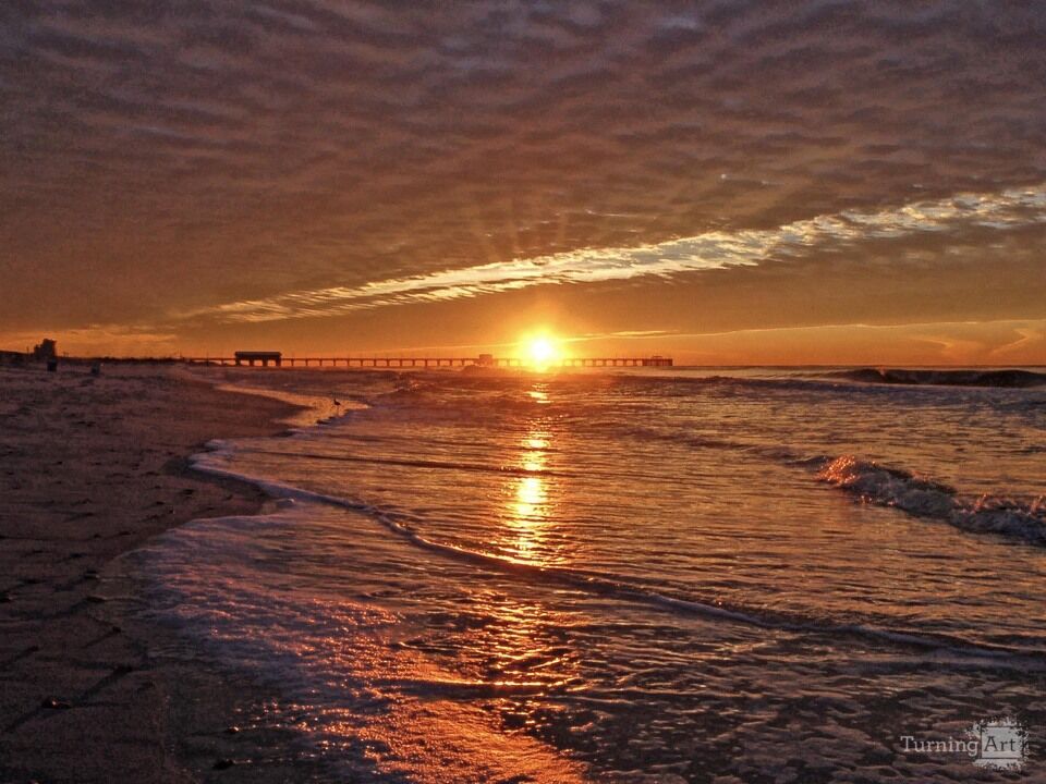 Golden Sunrise Along Pier Alabama Panorama