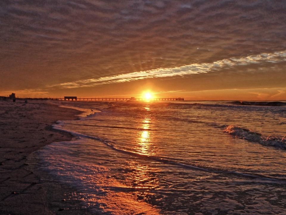 Golden Sunrise Along Pier Alabama Panorama
