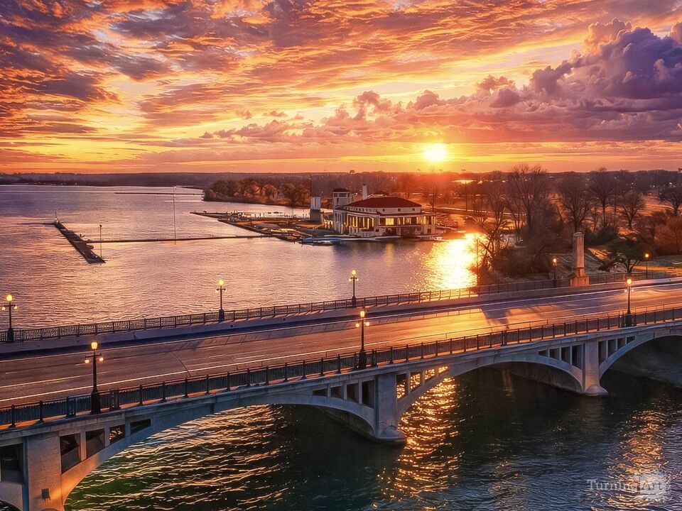 Sunrise Over Belle Isle Bridge, Detroit