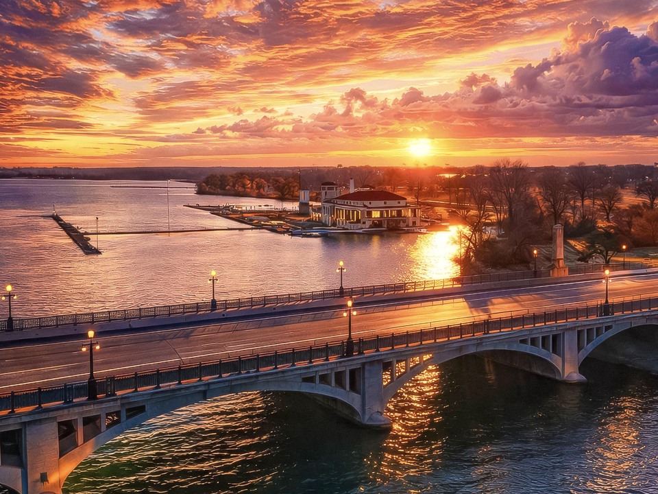 Sunrise Over Belle Isle Bridge, Detroit
