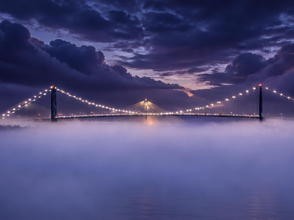 Ambassador Bridge Emerging Through Fog, Detroit