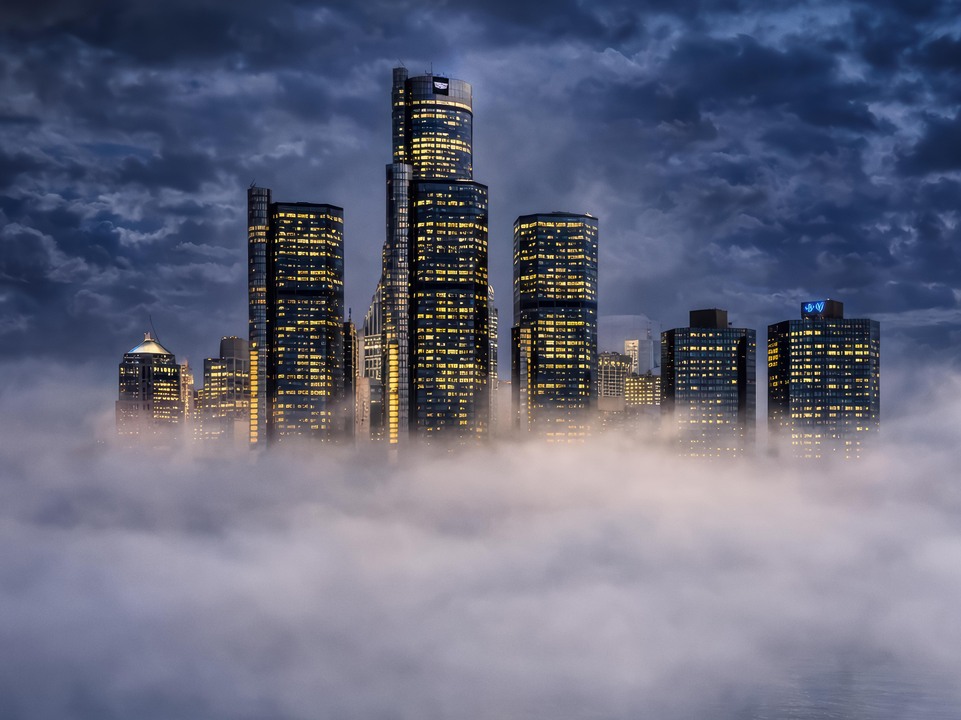 Detroit Skyline Rising Above the Fog