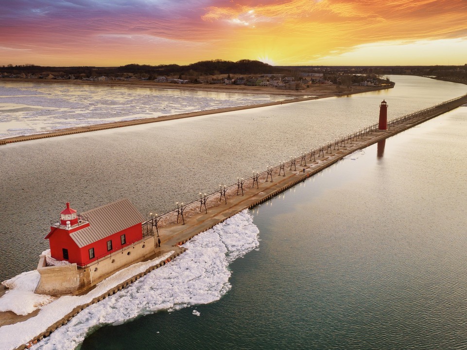 Grand Haven Lighthouse at Sunrise, Lake Michigan