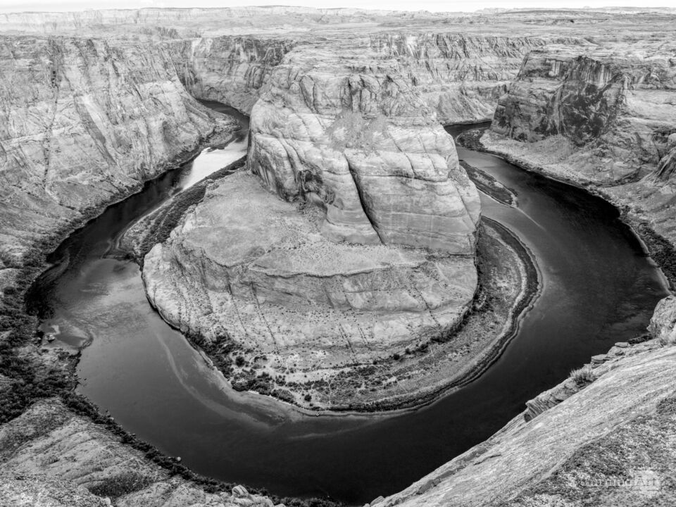 Looking Down At Horseshoe Bend Grayscale
