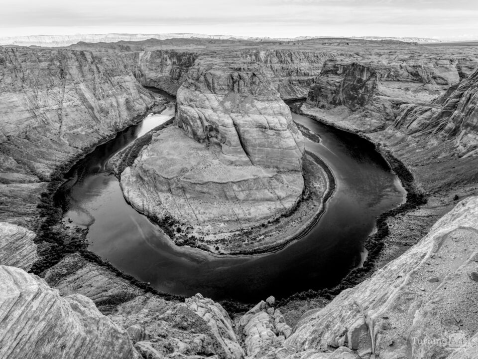 Sunrise Cliff View Horseshoe Bend Grayscale