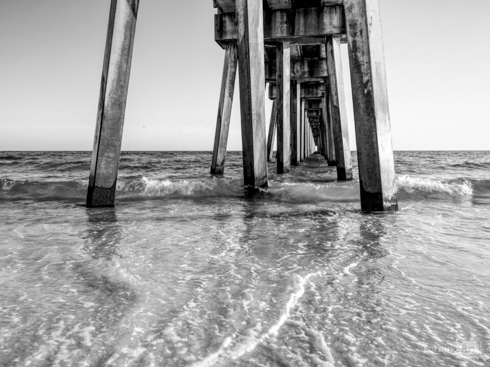 Quiet Moment Under MB Miller Pier Grayscale