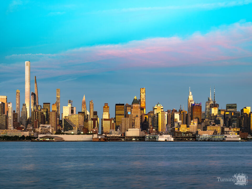 Manhattan during a colorful sunset in New York.