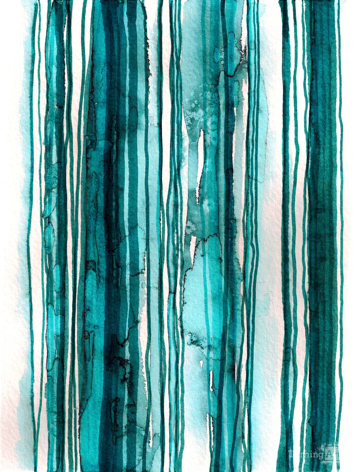 WABI SABI 1/3 AQUA TEAL BLUE - WATERCOLOR LINES