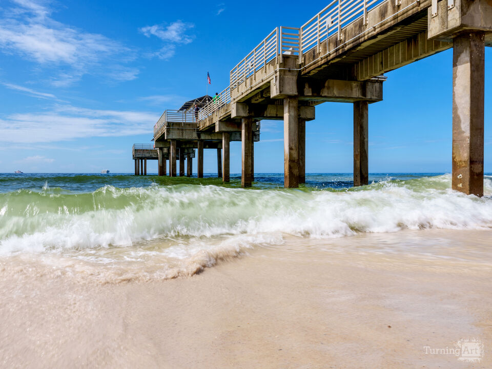 Splashing Blurred Waves Orange Beach Pier