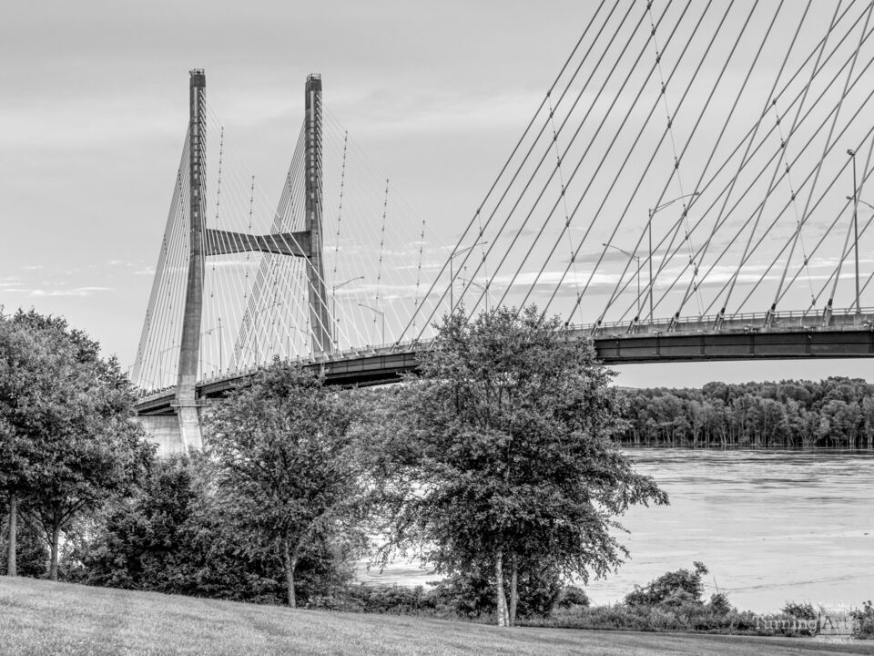 Evening Dusk At Bill Emerson Bridge Grayscale