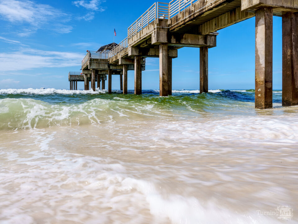 Blurred Wave Swells Orange Beach Pier