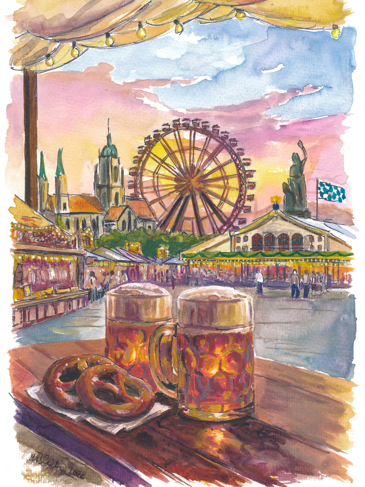 Munich Wiesn Life Scene with Beergarden Tent