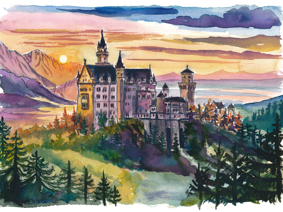 Neuschwanstein Castle in Fairy Tale Evening Light