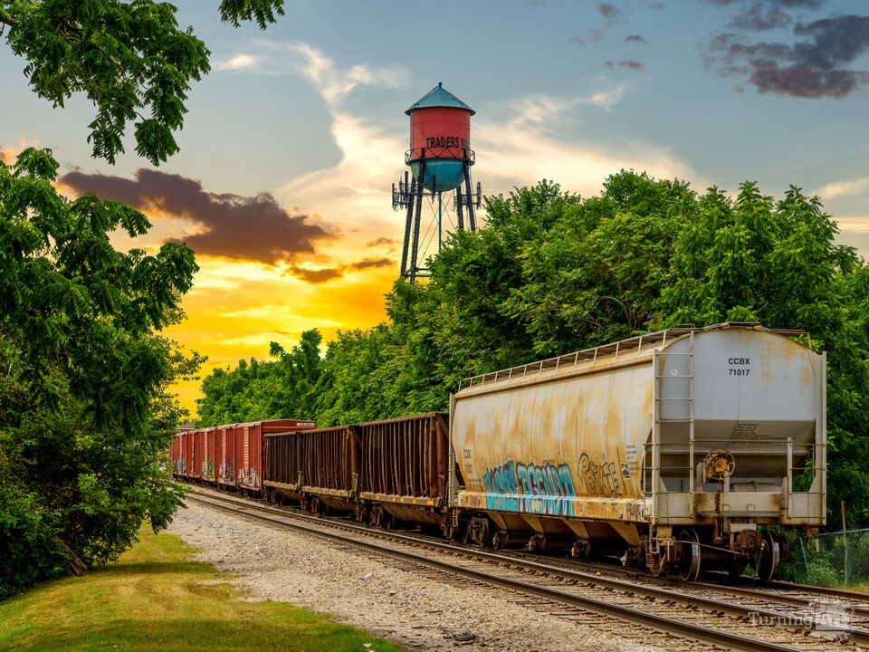 Rogers Train And Water Tower Sunset