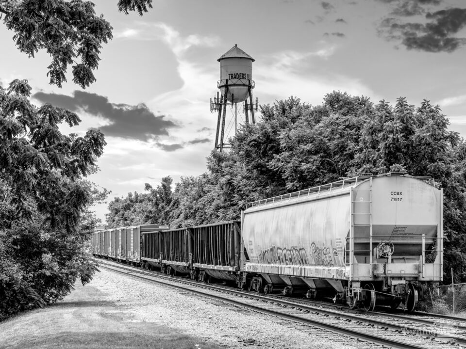 Rogers Train And Water Tower Sunset Grayscale