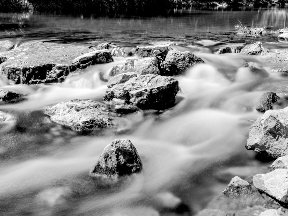 Tranquil Flowing Cascades Roaring River Grayscale