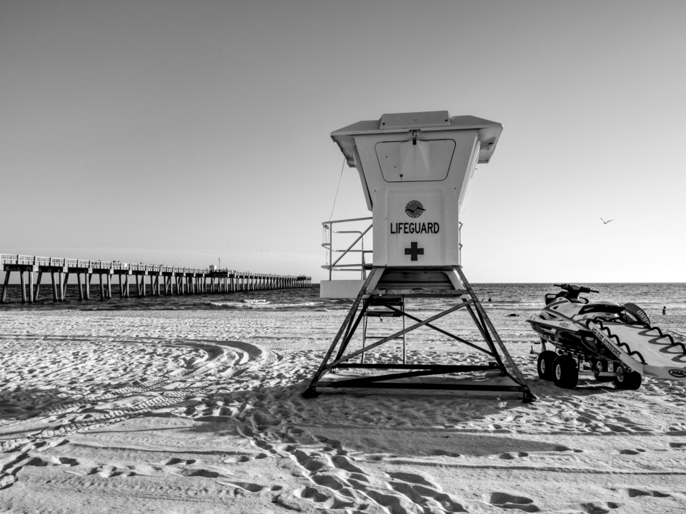 MB Miller County Pier Lifeguard Stand Grayscale