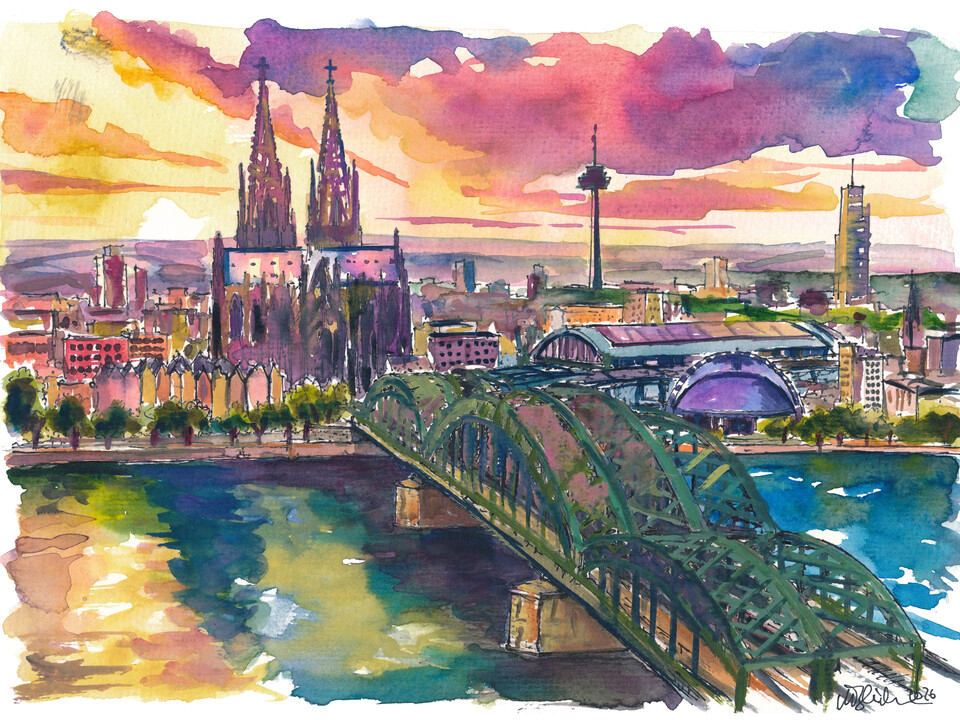 Cologne Golden Light Over Hohenzollern Bridge
