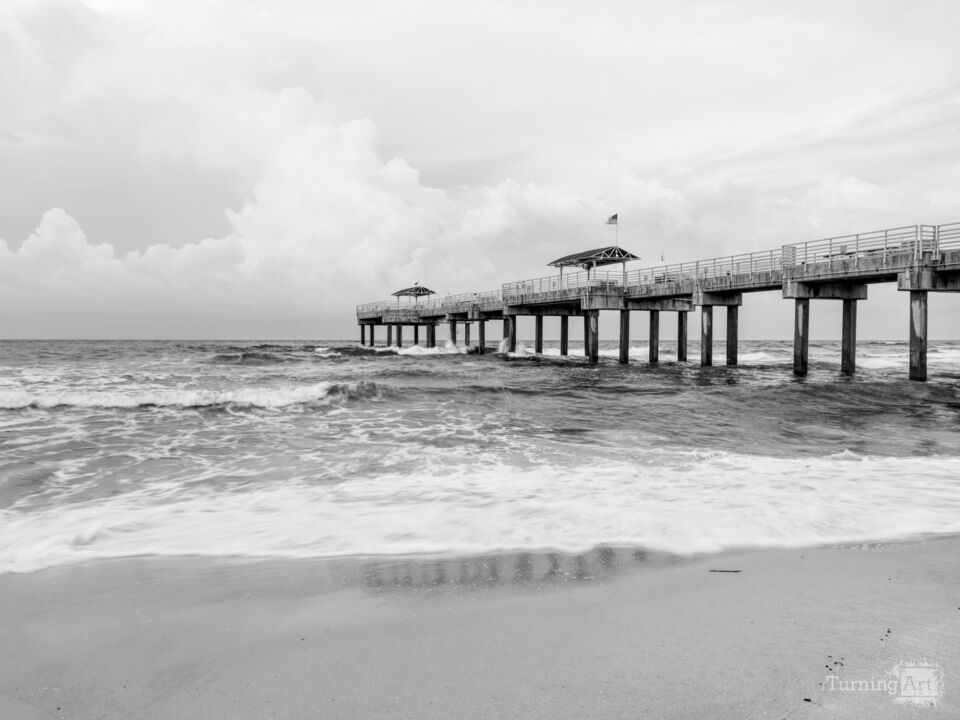 Orange Beach Gulf Pier Reflections Grayscale