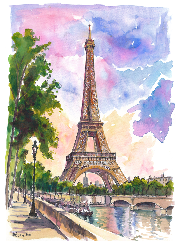Light Over Paris Along the Seine and Eiffel Tower