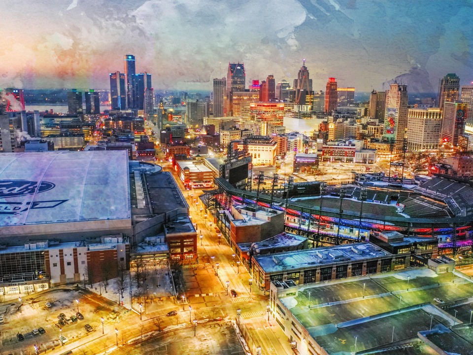 Ford Field and Comerica Park City Lights – Detroit