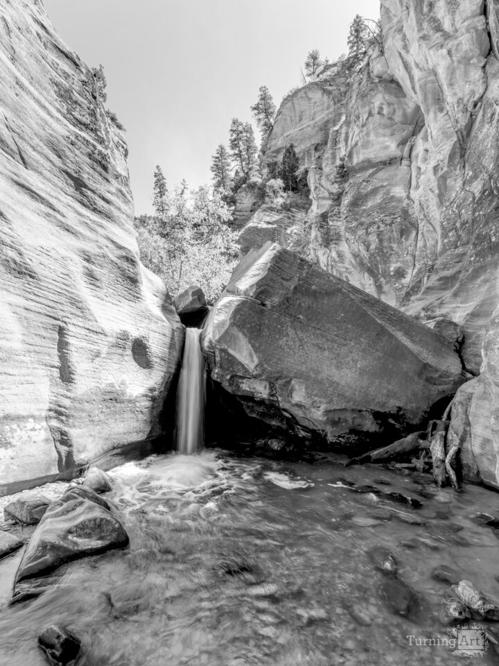 Flowing Second Falls Kanarra Falls Grayscale