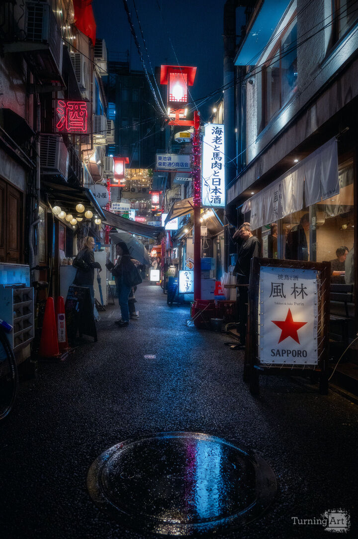 Neon Reflections in Tokyo Backstreets