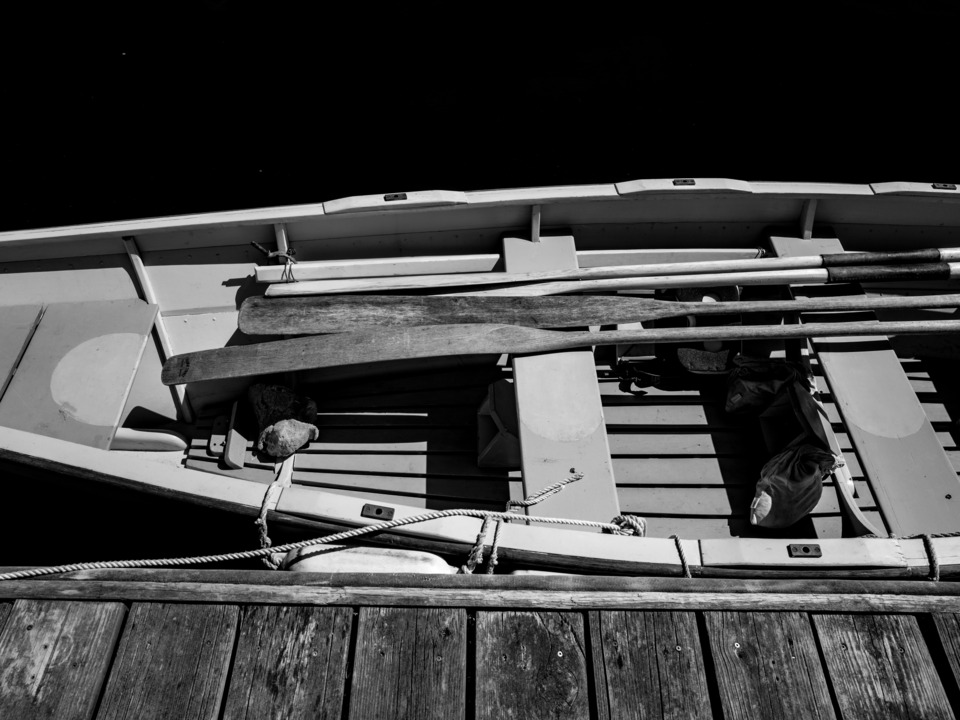 B&W of a hand crafted Skiff, Penobscot Bay