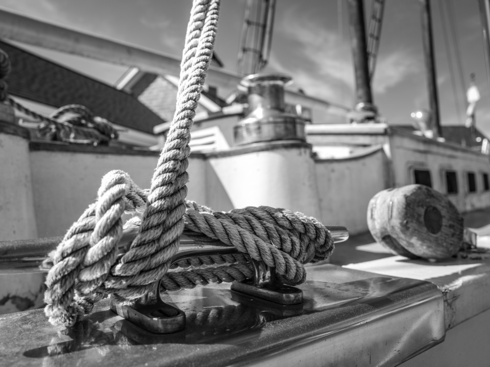 Black & White image of a Yachts Rigging