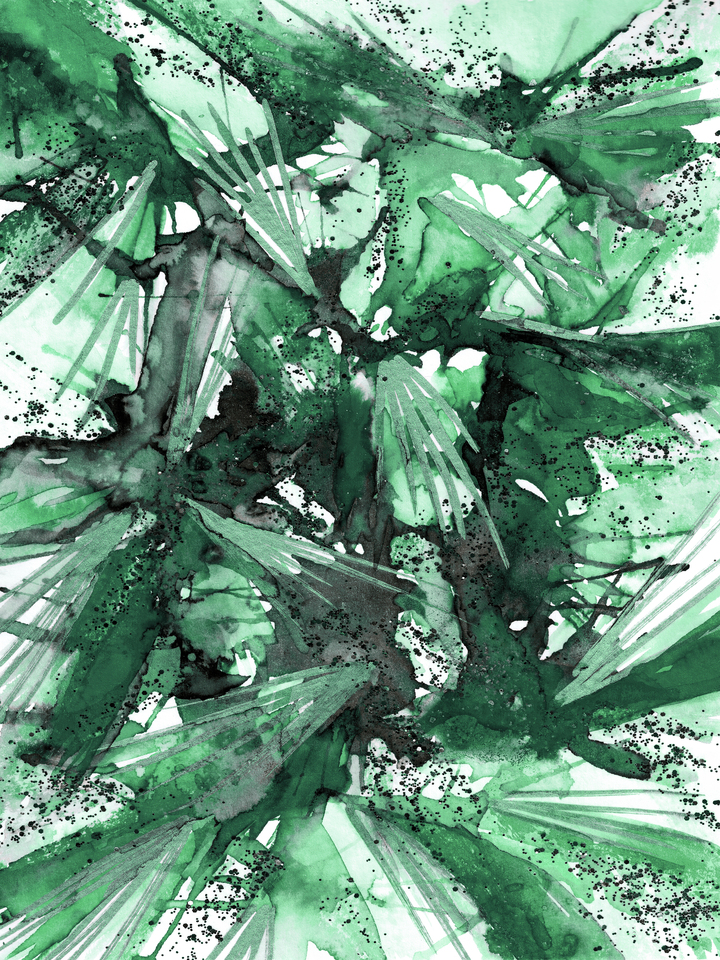 BIRDS OF PREY EMERALD - ABSTRACT ORGANIC WATERCOLOR PAINTING