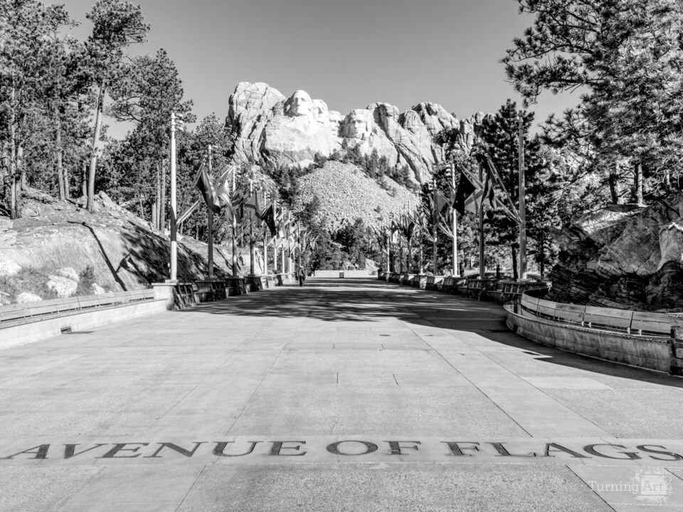 Mount Rushmore Avenue Of Flags Grayscale