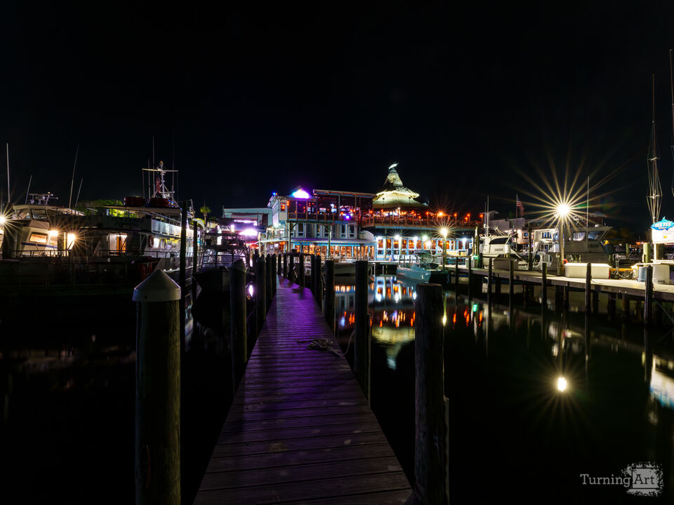 Dock Night View Of Destin Harbor Boardwalk