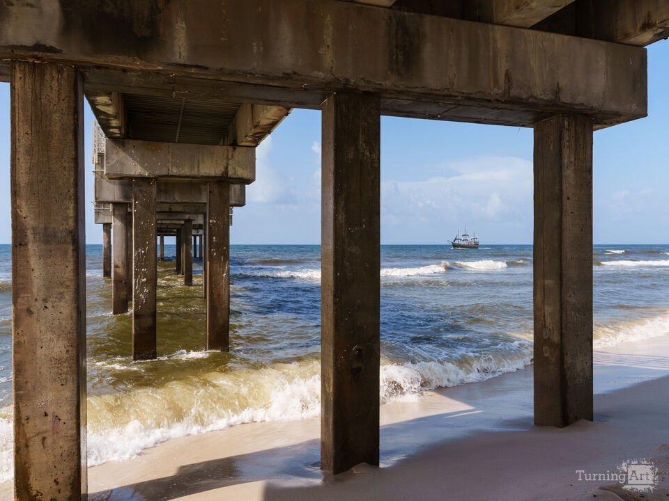 Pirate Ship View Under Orange Beach Pier