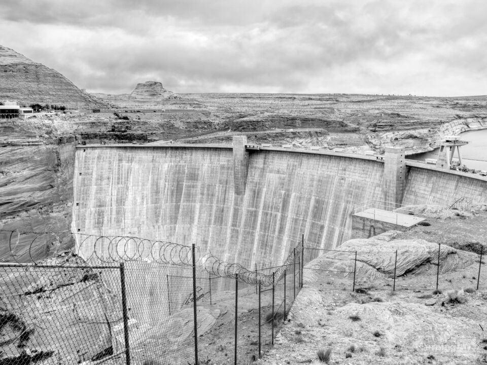 Glen Canyon Dam From The Bridge Grayscale