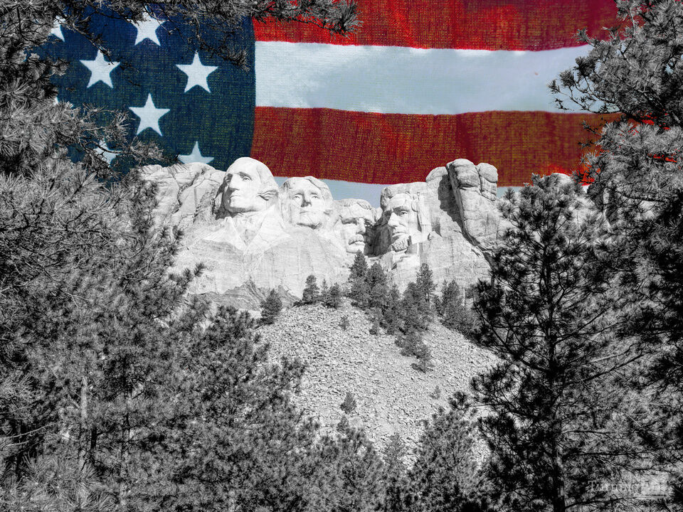 Mount Rushmore Tree Framed USA Flag Selective Color