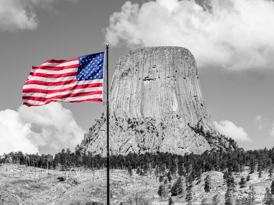 American Flag By Devils Tower Selective Color