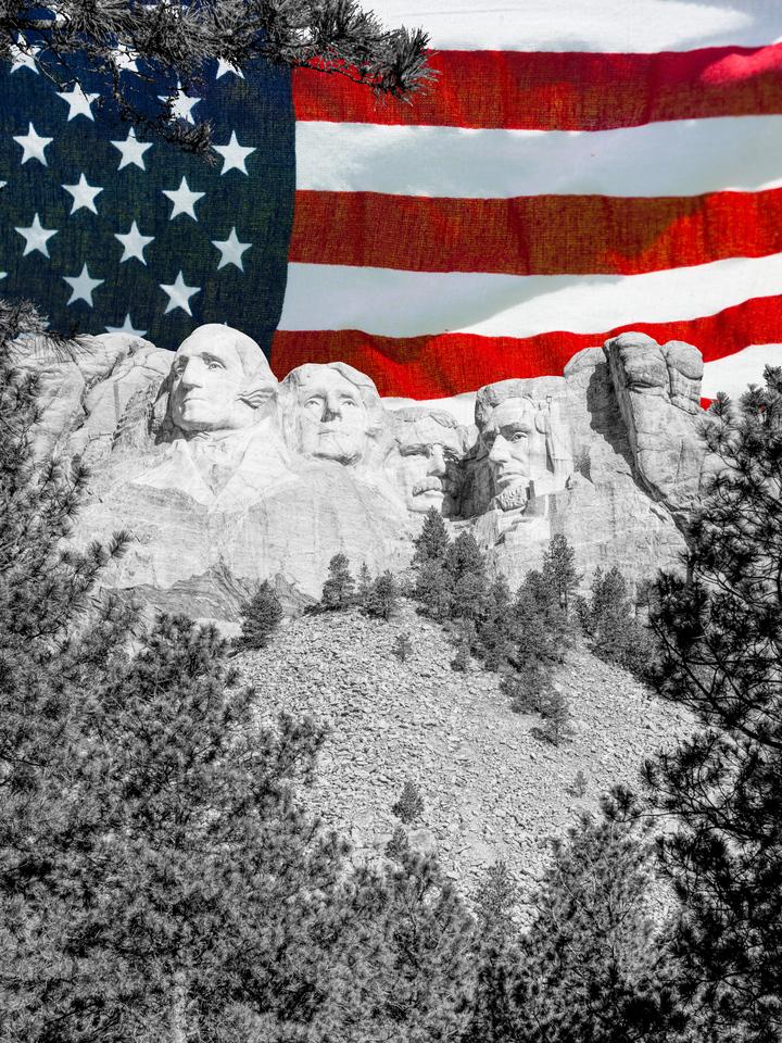 Mount Rushmore Tree Framed Vertical Selective Color