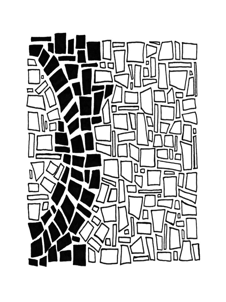 MODERN AZTEC 1 (OF 2) BLACK ON WHITE AIRY TRIBAL ABSTRACT SHAPES