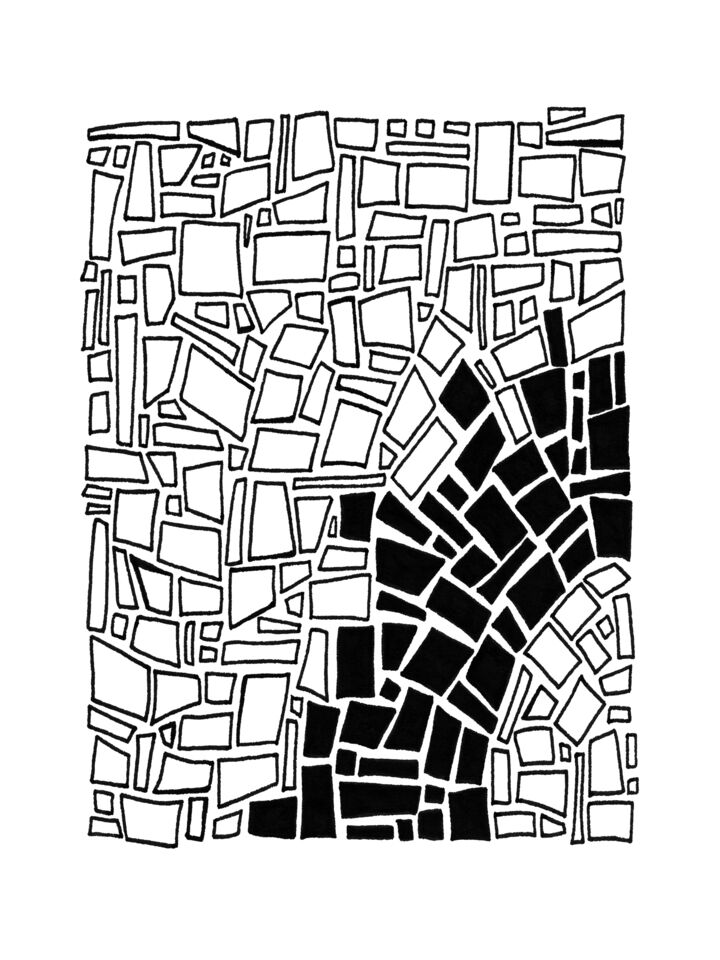 MODERN AZTEC 2 (OF 2) BLACK ON WHITE AIRY TRIBAL ABSTRACT SHAPES