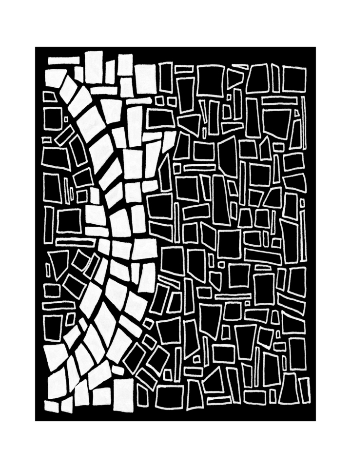 MODERN AZTEC 1 (OF 2) BLACK ON WHITE BOLD TRIBAL ABSTRACT SHAPES