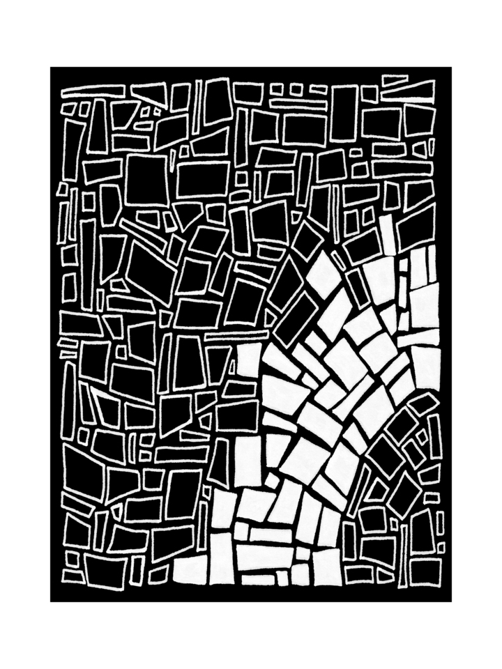 MODERN AZTEC 2 (OF 2) BLACK ON WHITE BOLD TRIBAL ABSTRACT SHAPES