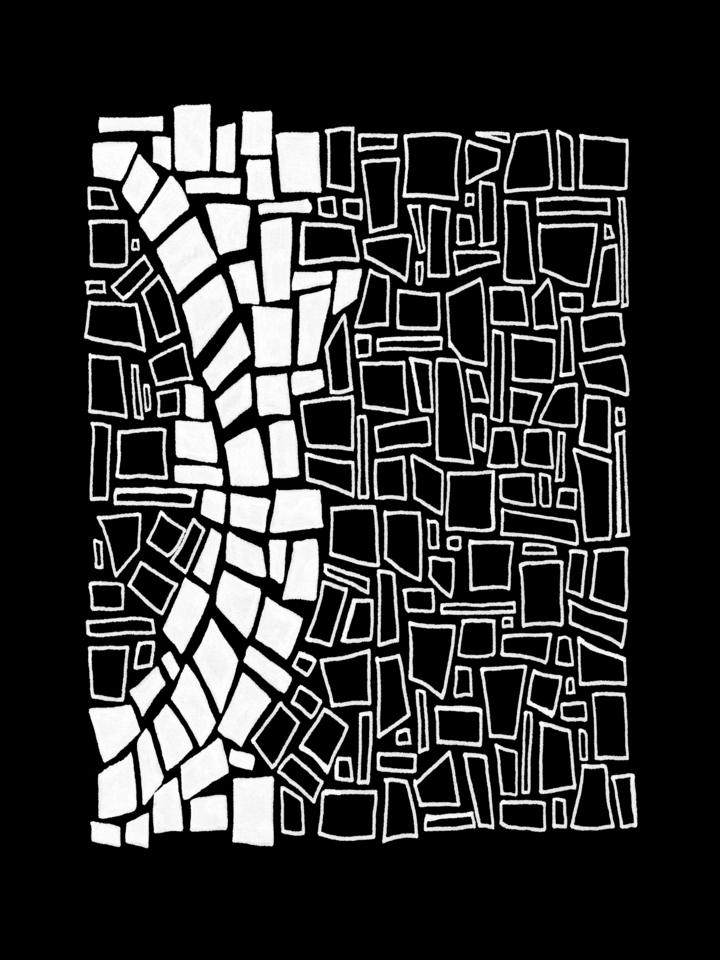 MODERN AZTEC 1 (OF 2) WHITE ON BLACK BOLD TRIBAL ABSTRACT SHAPES