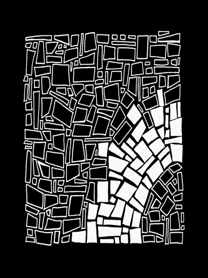 MODERN AZTEC 2 (OF 2) WHITE ON BLACK BOLD TRIBAL ABSTRACT SHAPES