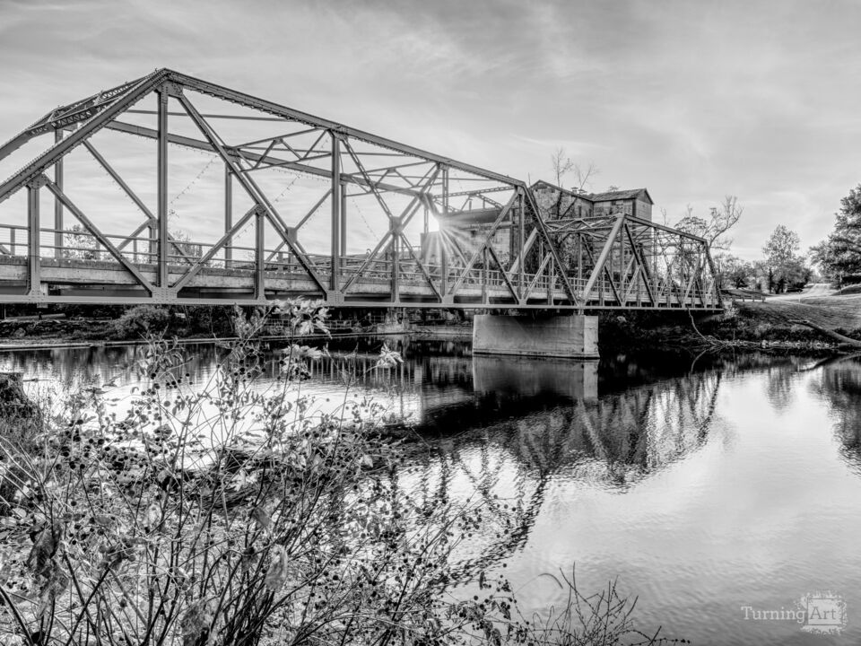 Autumn Sunburst Ozark Missouri Mill Grayscale